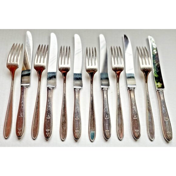 Vintage Oneida Grosvenor Community Dinner Forks & Knives 1921 Pattern 6 Service - Picture 5 of 6